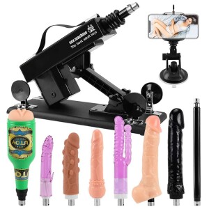 Machine de sexe Bluetooth avec photo et vidéo balayée avec des attachements de gode 8pcs et une tasse de vagin