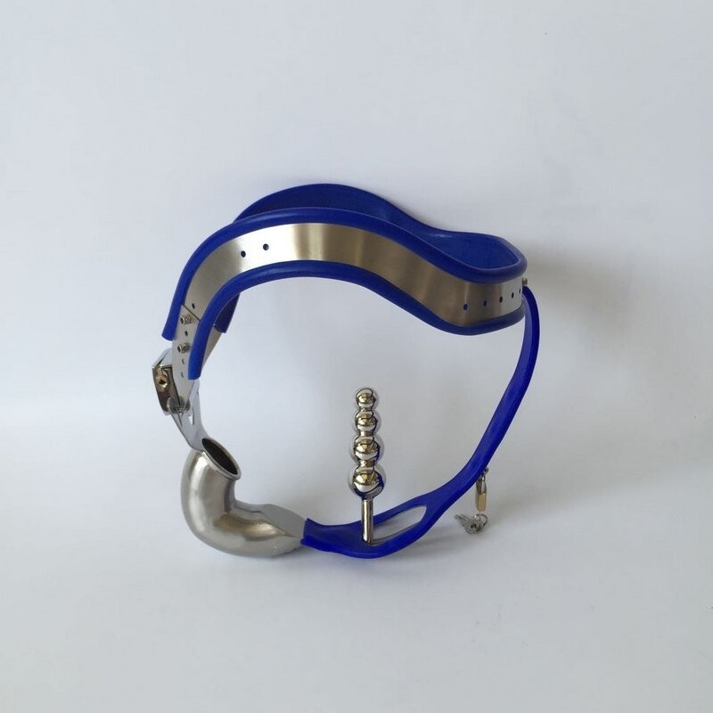 Plus Chastity Devices for Men Stainless Steel Chastity Belt with Cock Cage Anal Plug bdsm Sex Toys Blue
