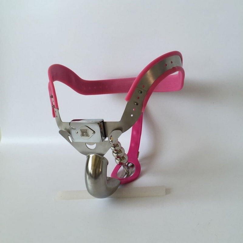 Plus Chastity Devices for Men Stainless Steel Chastity Belt with Cock Cage Anal Plug bdsm Sex Toys Pink