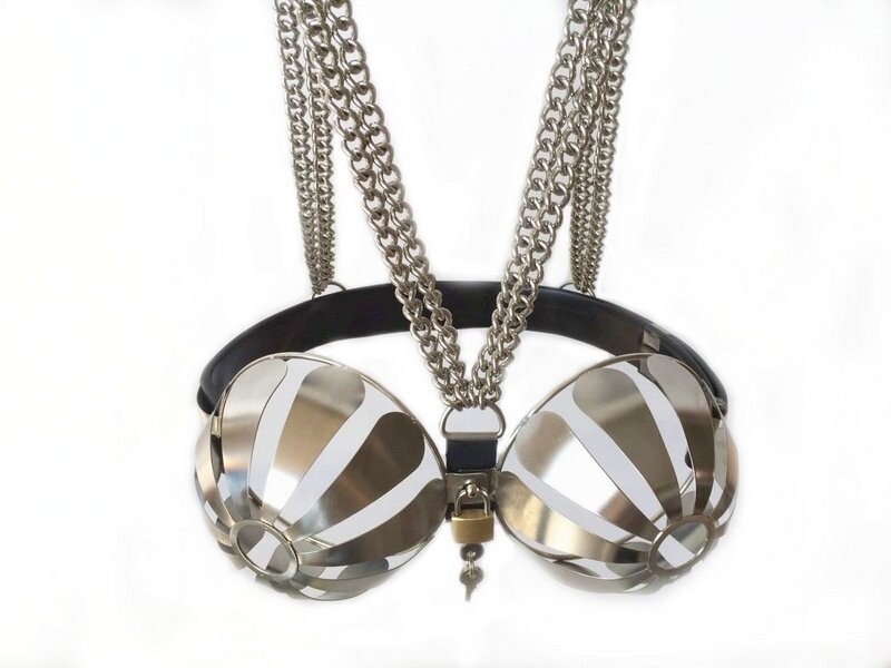 Breathable Stainless Steel Female Chastity Bra Device Half-Pierced Adjustable