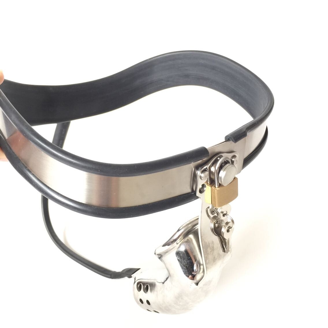 Stainless Steel Male Arc Chastity Belt For Adjustable Waist Hole chastity Device