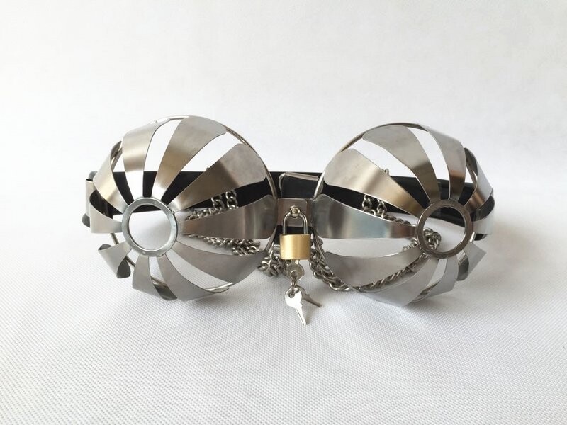 Breathable Stainless Steel Female Chastity Bra Device Half-Pierced Adjustable
