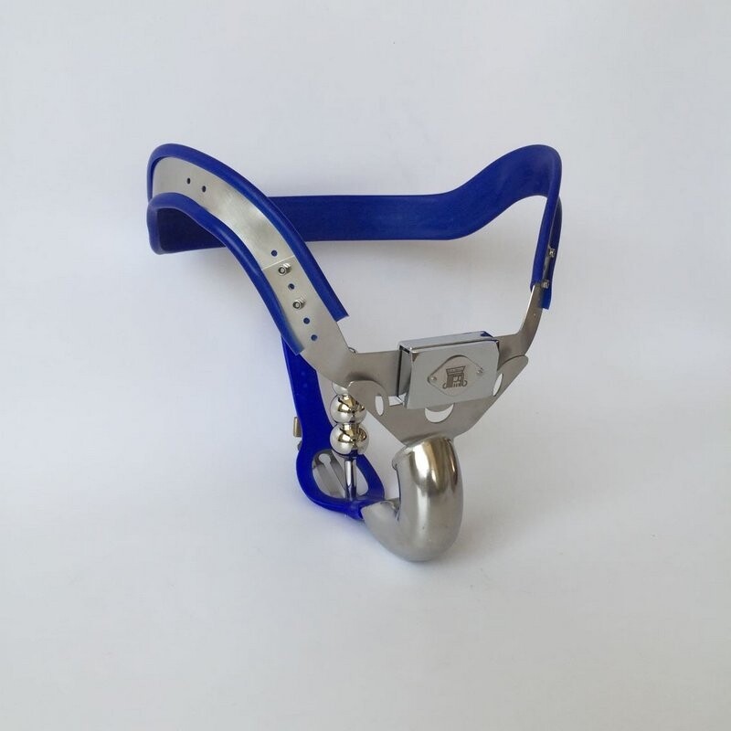Plus Dispositivos de Castidad para Hombres Cinturón de Castidad de Acero Inoxidable con Jaula para el Pene Tapón Anal Juguetes Sexuales BDSM Azul