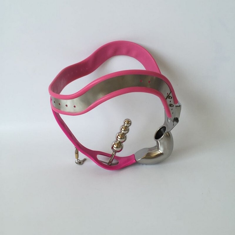 Plus Dispositivos de Castidad para Hombres Cinturón de Castidad de Acero Inoxidable con Jaula para el Pene Tapón Anal Juguetes Sexuales BDSM Rosa