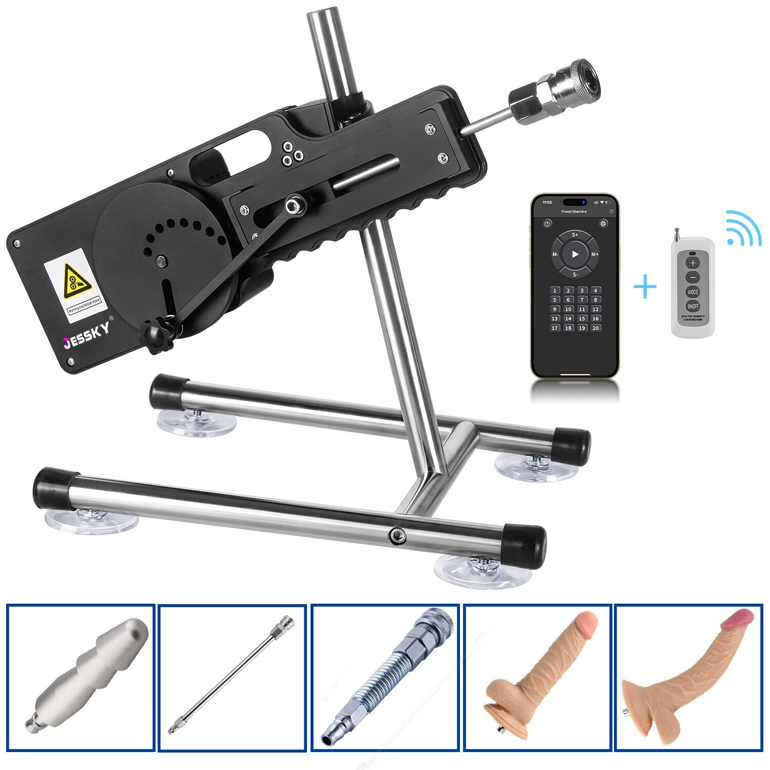 Jessky Premium Seksmachine met app-besturing, 20 modi, 5 bijlagen