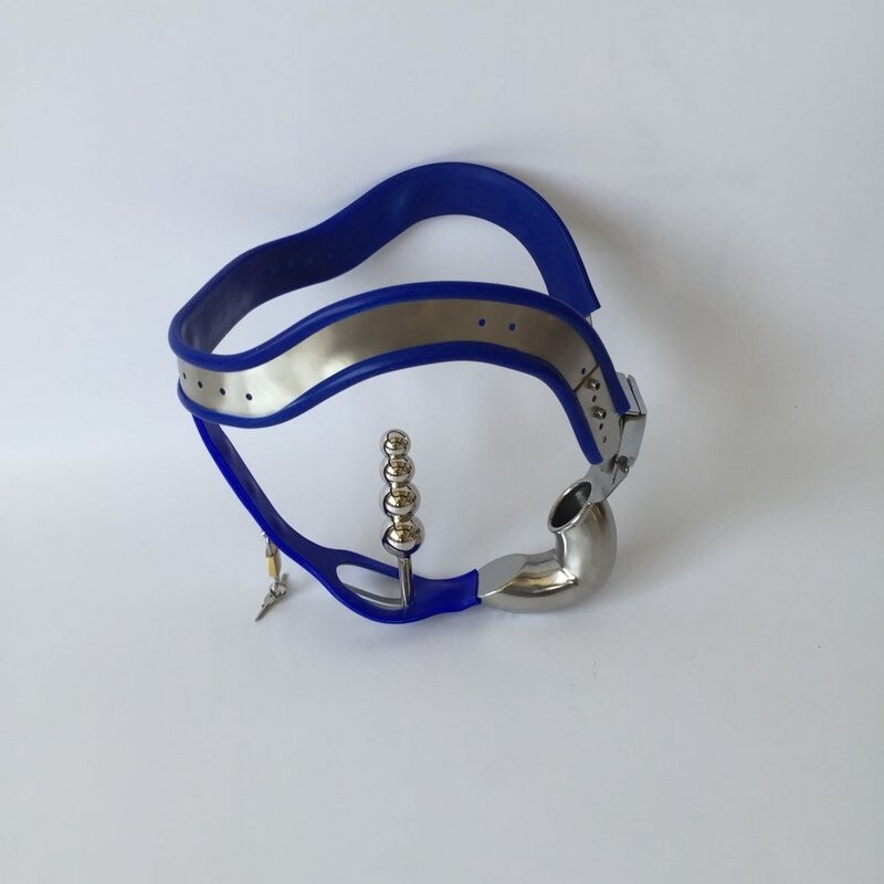 Plus Kuisheidsapparaten voor Mannen RVS Kuisheidsgordel met Peniskooi Anale Plug BDSM Seksspeeltjes Blauw