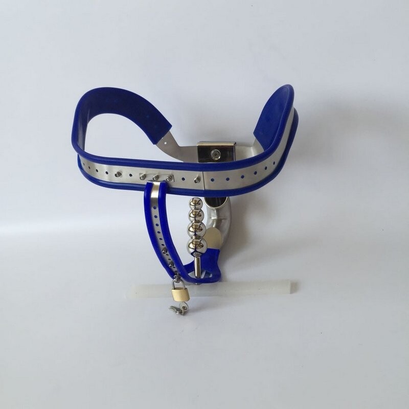 Plus Chastity Devices for Men Stainless Steel Chastity Belt with Cock Cage Anal Plug bdsm Sex Toys Blue