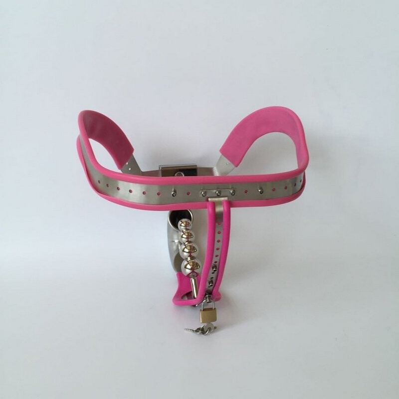 Plus Dispositivi di Castità per Uomini Cintura di Castità in Acciaio Inossidabile con Gabbia per Pene e Plug Anale Giocattoli Sessuali BDSM Rosa